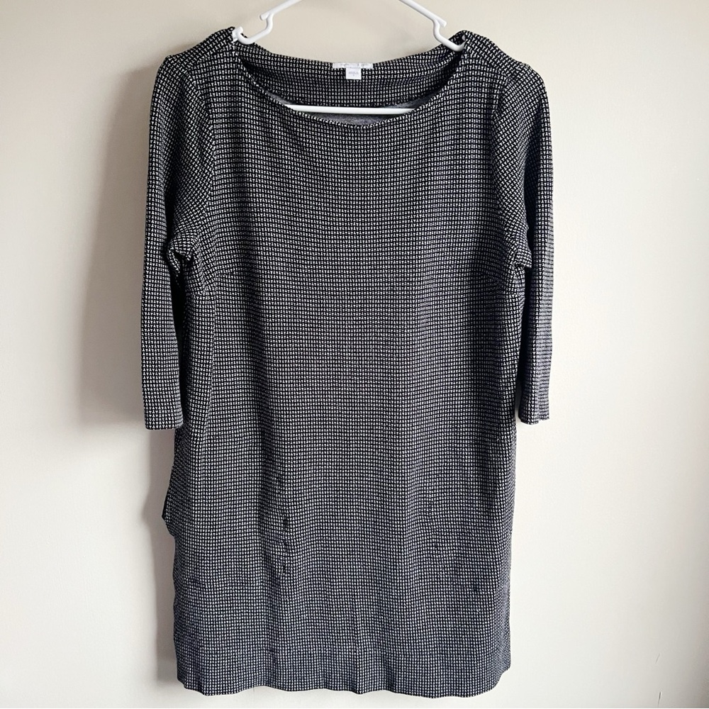 J Jill Ponte Knit Black Patterned Pocket Tunic Blouse